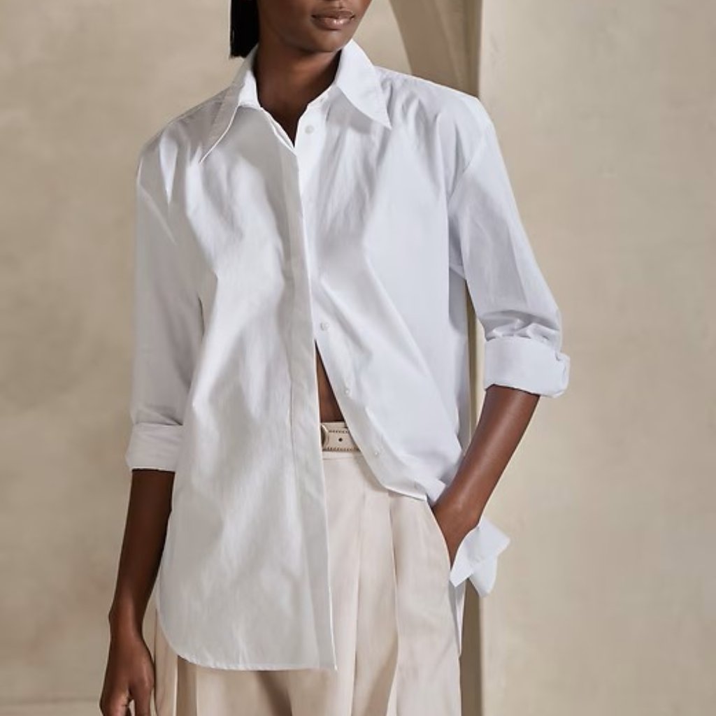 Nwt! Banana Republic White Cotton Poplin The Oversized Tunic Top Shirt Xs